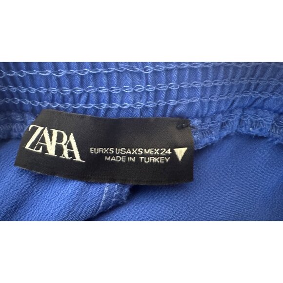 Zara XS Royal Blue Satiny Blend Wide-Leg Pants Elastic Waistband & Front Pockets - Picture 2 of 16